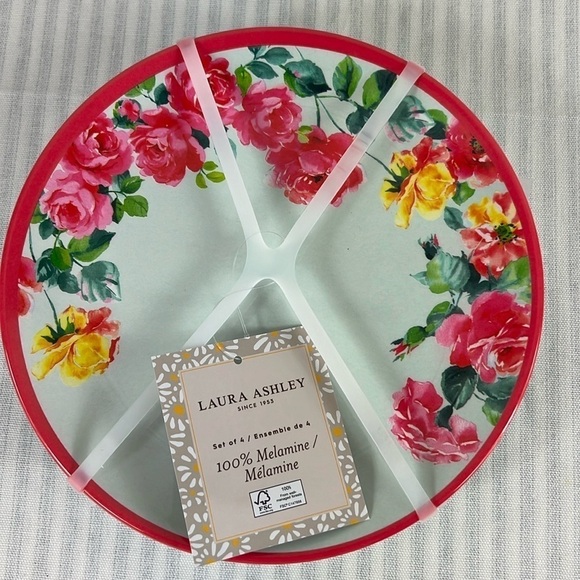 Laura Ashley Melamine Salad Plates Floral Pink Light Green 7.75 " Set of 4 NEW - Picture 1 of 5